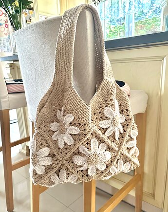 Torebka na ramię handmade w kwiaty, GANGSTA KNIT