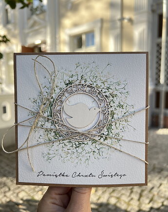 Wyjątkowa ręcznie robiona kartka na chrzest od matki chrzestnej, ojca, dziadk, sorte