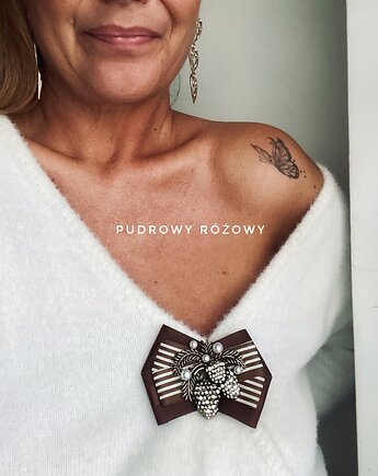 Brosza z okazałymi żołędziami z perłami New Jesień Żołądź, Pudrowy Różowy