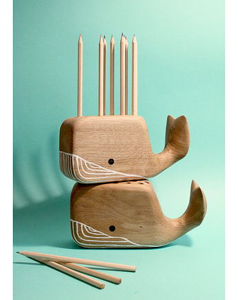 Wieloryb na kredki - drewniany przybornik na biurko -sorter-ozdoba pokoju, Pszczoła i Niedźwiedź