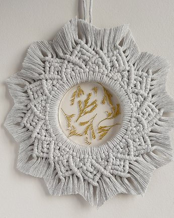 Makramowy wianek mandala witraż limonium, Sznurki i Rośliny