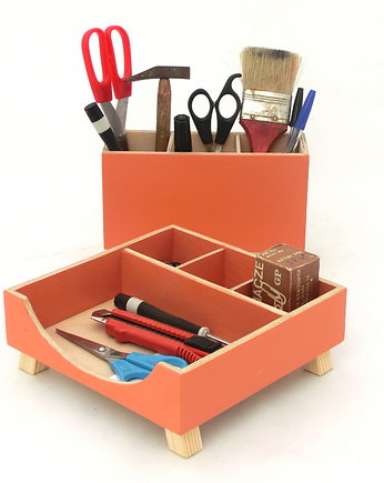 Pomarańczowy Organizer -  zestaw na biurko, Clock Wood Studio