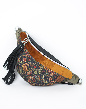 Czarna nerka damska vintage botaniczny wzór w motyle Motylem Jestem, Co Tu Się Kroi