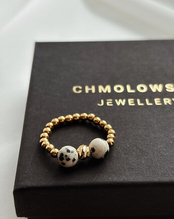 Pierścionek elastyczny Jaspis Dalmatyński, Chmolowska Jewellery