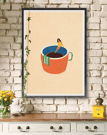 Plakat z kawą - pierwszy łyk espresso, minimalmill