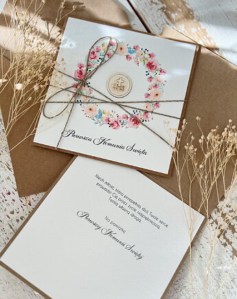 Ręcznie robiona kartka na komunię z życzeniami, sorte