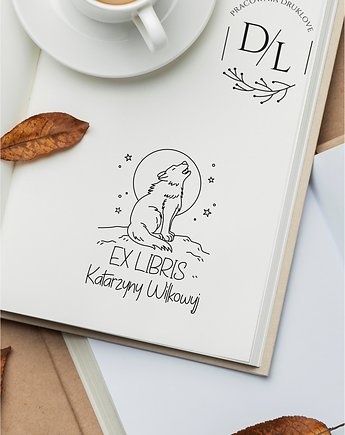 Stempel Ex Libris Exlibris personalizowany Wilk Wyjący, DrukLove