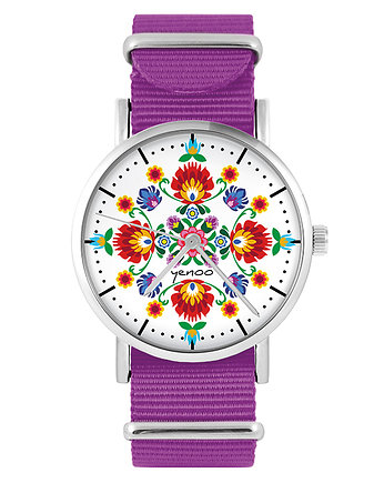 Zegarek - Folkowa mandala - amarant, nato, yenoo