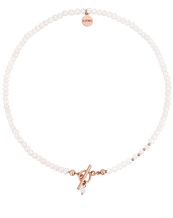 Naszyjnik z różowego złota z pereł naturalnych i kamieni księżycowych, SOTHO