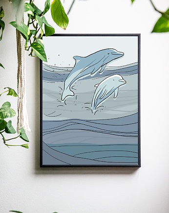Plakat dla dzieci Delfiny w skoku A4 (21x30 cm), Samorobne