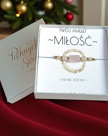 Amulet - MIŁOŚĆ - świąteczne pudełko - kwarc różowy, kaktusia