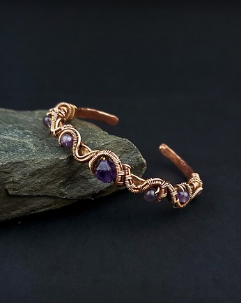 Miedziana bransoleta mankietowa z ametystem, Blue Pearl Art