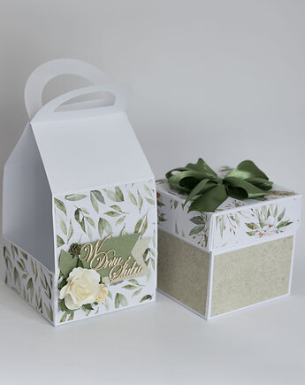 Pamiątka ślubu, exploding box, kartka 3d z torebką zestaw, Papiernik