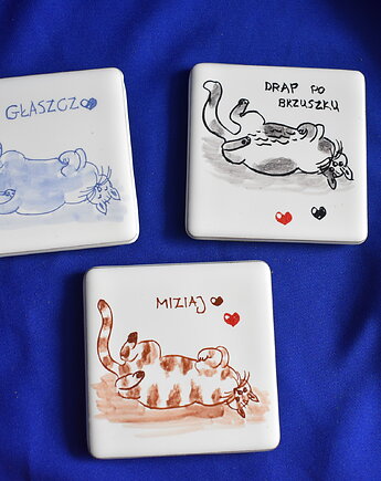 Podkładki pod kubki kafelki koty na pleckach, Kobaltowa Sroka