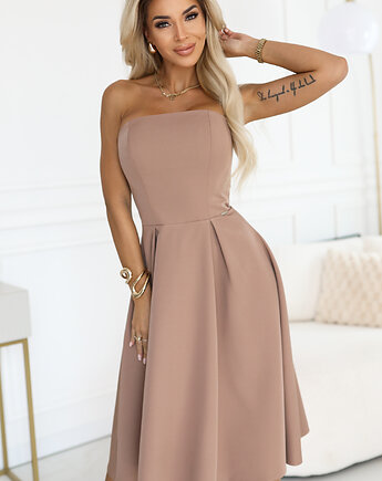 641-2 VIVIENNE gorsetowa rozkloszowana sukienka midi - beżowa, NUMOCO