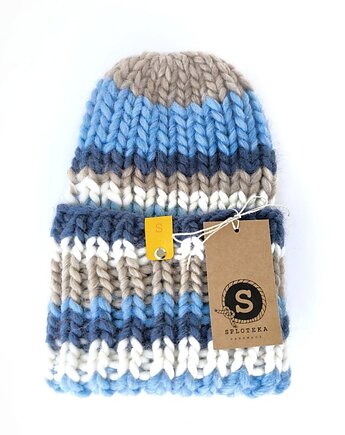 WOOLY COLOR "16"ciepła wełniana czapka w paski, sploteka
