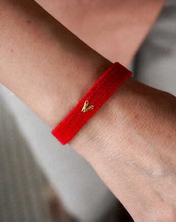 Czerwona bransoletka handmade - na szczęście, Słońcem Tkane