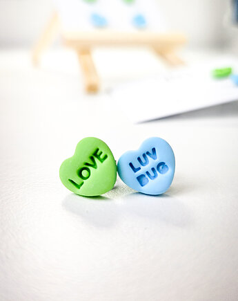 Kolczyki serduszka z napisami zestaw 2 par, JN art and clay