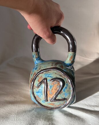 Kubek kettlebell niebieski - 12 kg, szkliwiona_art