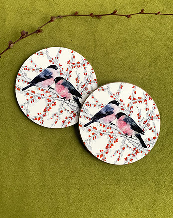 Podkładki pod kubek-Gile- Ilustracja- Bullfinches coasters, BOSKE