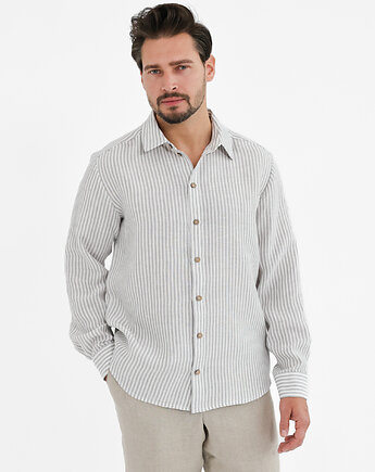 Lniana koszula SAHARA  gray stripes, OSOBY - Prezent dla taty
