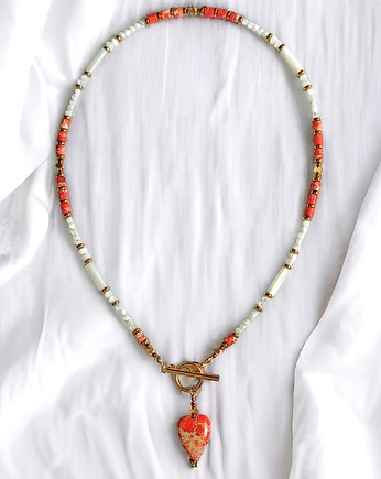 LIMITOWANY NASZYJNIK z sercem : muszla, hematyt, jaspis cesarski, kaktusia