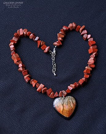 Elegancki naszyjnik z piasku pustyni z sercem z jaspisu unikat handmade, Galeria Limart