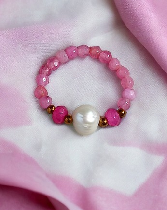 Pierścionek : PINK vol.2 :: perła, agat, jadeit, kaktusia