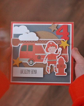 Kartka urodzinowa ze strażakiem, papierkarnia