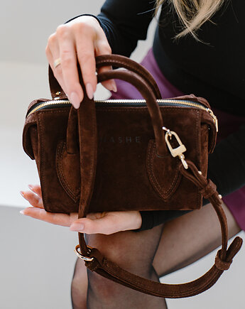 LUCKY BAG - skórzana torebka - zamszowa - brąz, NASHE