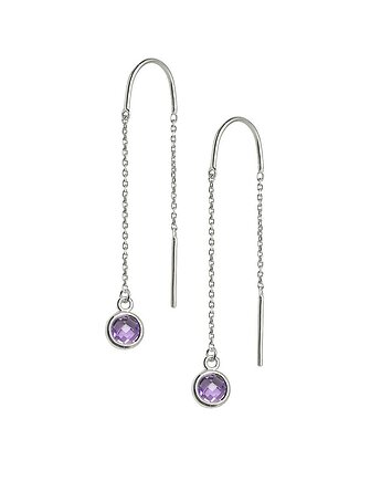 Aura - Srebrne kolczyki z ametystem na łańcuszku, Kuźnia Srebra