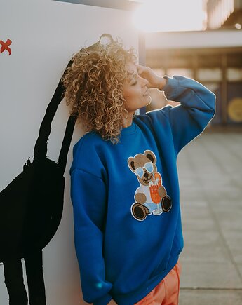 Bluza  oversize Blue Aperol Teddy, BejbiStory