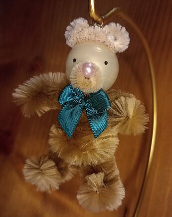 Zabawki choinkowe - misie blond w stylu PRL, handmade, Niebieski Zagajnik