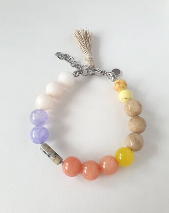 Bransoletka BOHO ART jadeit, jaspis, fiolet, żółty, beż, krem, rudy, modesign
