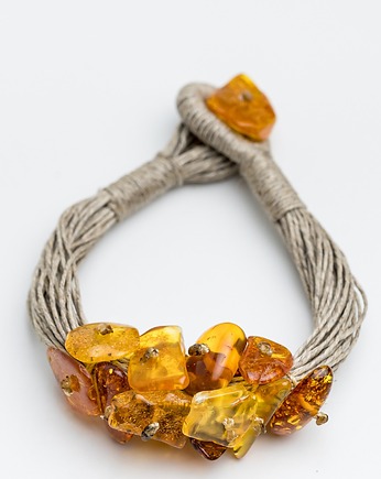 Bransoletka bursztynowa na lnie - bransoletka boho bursztyn, AmberMal