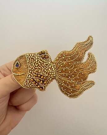 Broszka haftowana złota rybka, Biżuteria Beatrice