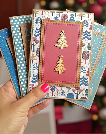 Kartki świąteczne 4szt - ręcznie robione, oryginalne kartki, kaktusia