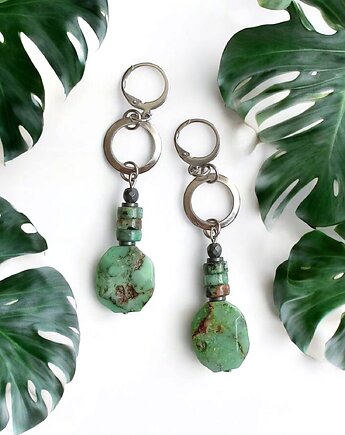 UNIKATOWE kolczyki : chryzopraz IV : turkus afrykański, kaktusia