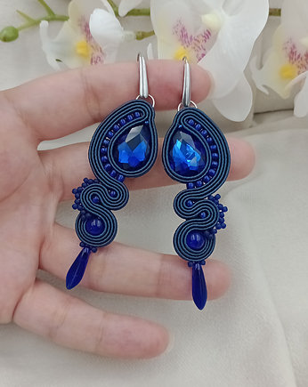 Długie kolczyki sutasz na wesele, granatowe kolczyki, Soutacheria