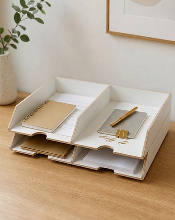 A3 Organizer biurkowy - zestaw 2 tacki na dokumenty biały, Clock Wood Studio