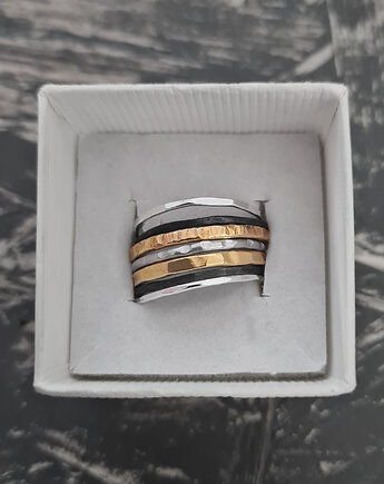 Pierścionek TEXTURE - 7 obrączek srebro T252, COCONUT