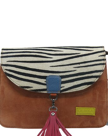 Torebka klasyczna damska zamszowa odpinany chwost brelok OLIVKA, Olivka Warsaw