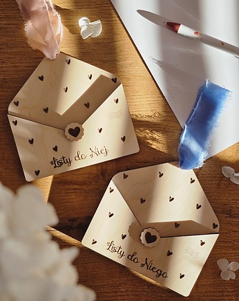 Walentynkowy prezent dla Niej i dla Niego - drewniane koperty na listy, BohoSuszki