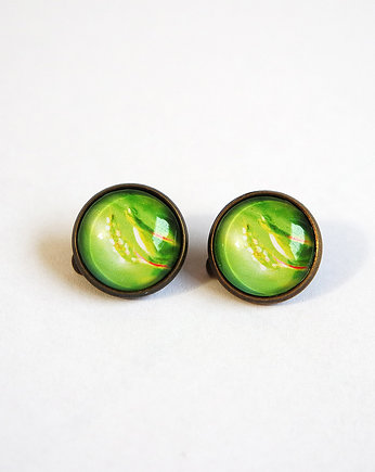 Klipsy - Zielone liście - brąz, yenoo