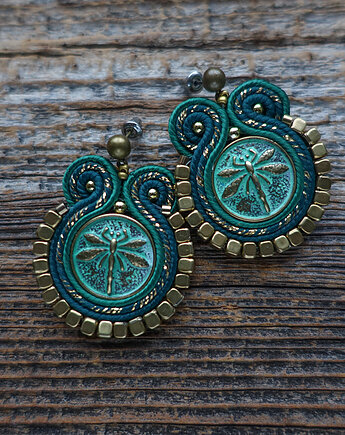 Małe kolczyki sutasz z motywem ważki, Mró Soutache