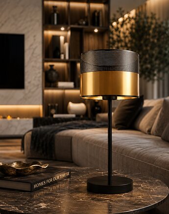Czarna lampa stołowa do salonu z dwukolorowym abażurem NICEA GLAM, LYSNE
