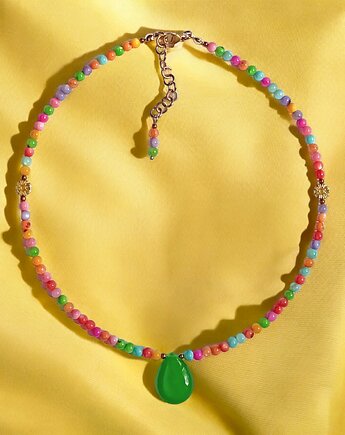 Choker : summer collection : kolorowa muszla, jadeit, kaktusia