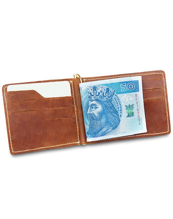 Skórzany portfel męski  z klipsem, banknotówka brązowy, ZGS Stefania