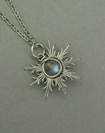 Wisiorek słoneczko niebieski labradoryt wire wrapping słońce, Agata Rozanska