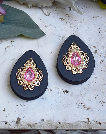 Tunele do uszu 34-60mm / łezki z wiktoriańską ozdobą i kryształkiem, Spirit Of Copper